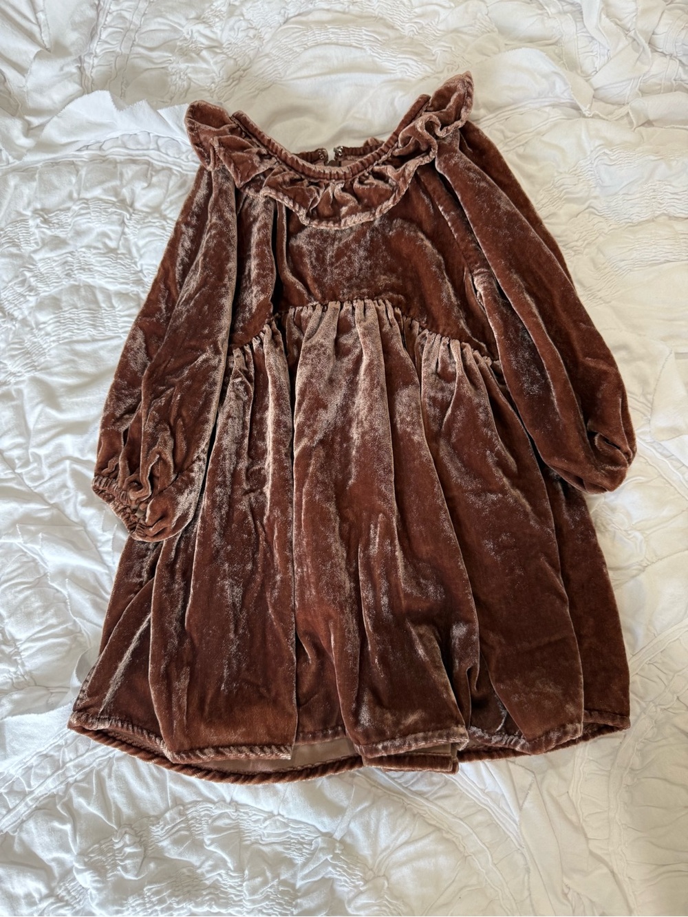Noralee Velvet Ruffle Neck Long-Sleeve Dress